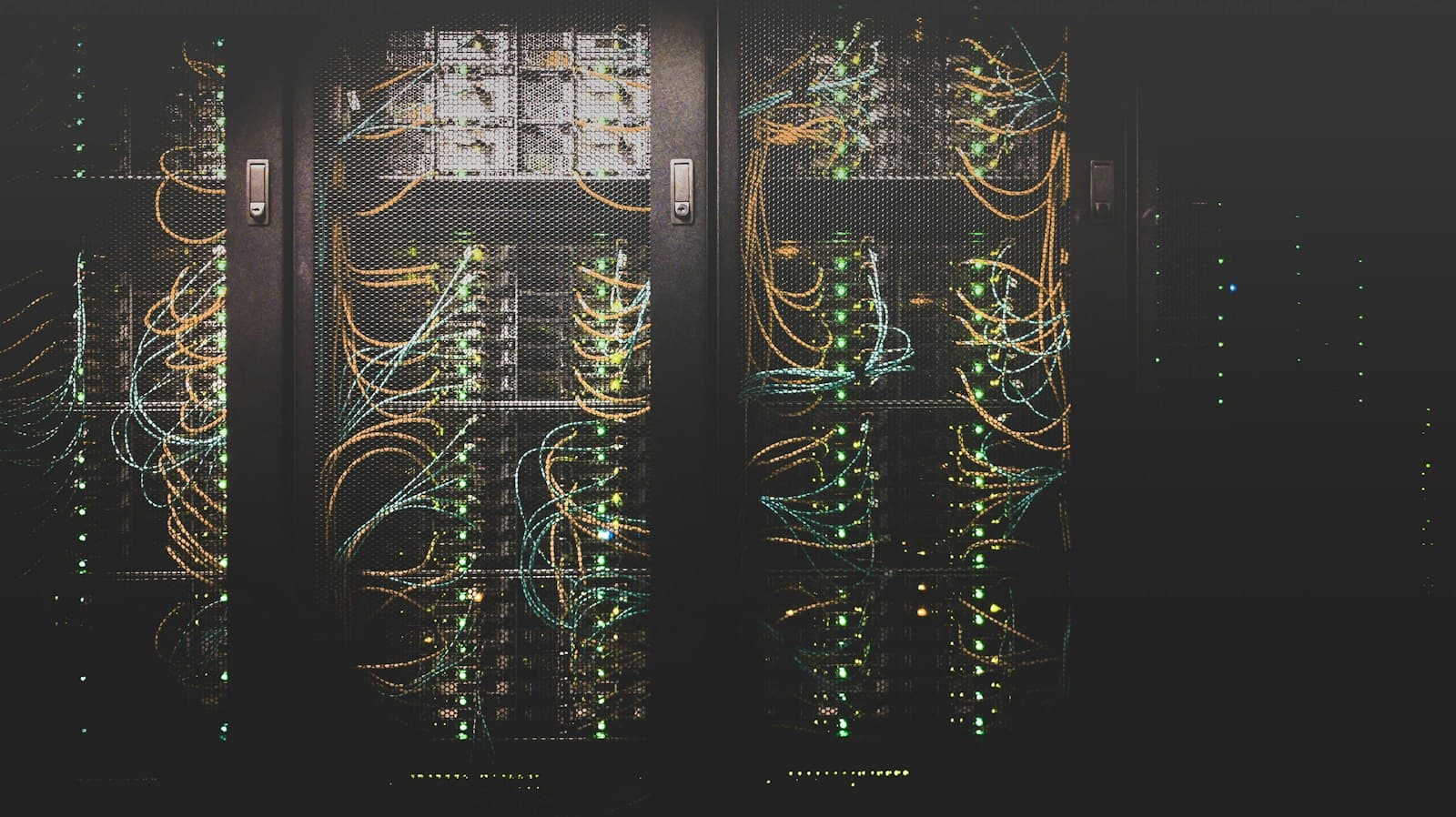 Server rack with network cables in a data center